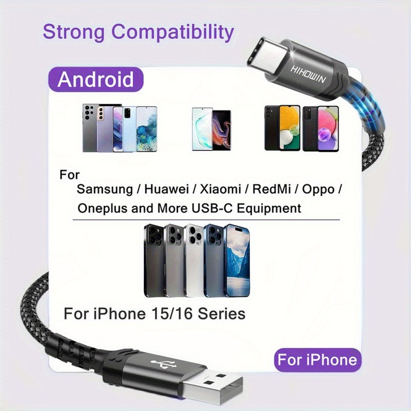 USB C Fast Charging Cable 3M Nylon Braided Type C Charger Cord Data Sync for Smartphone - Image 4