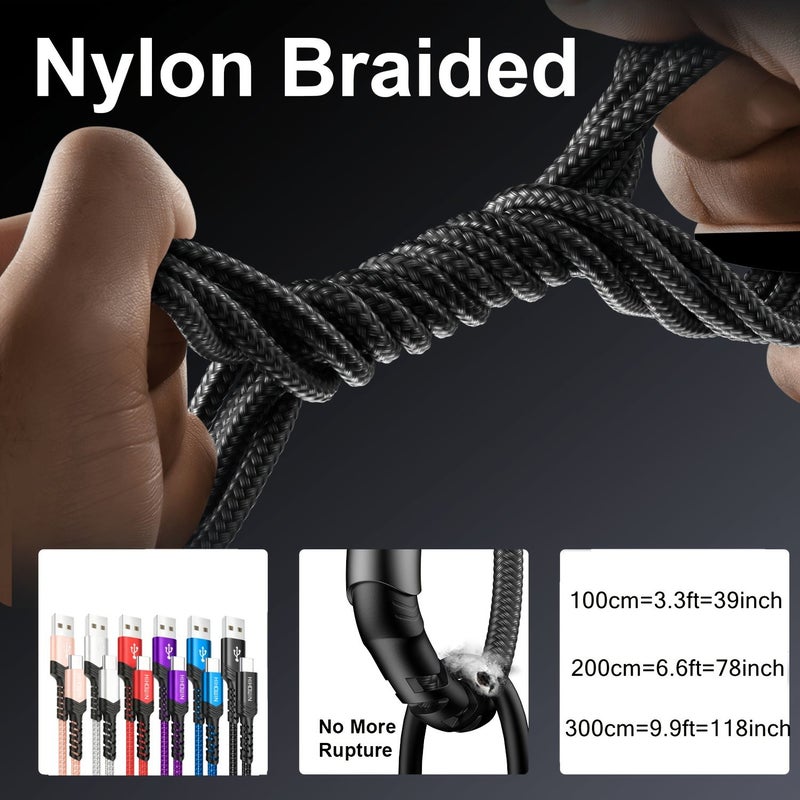 USB C Fast Charging Cable 3M Nylon Braided Type C Charger Cord Data Sync for Smartphone - Image 2