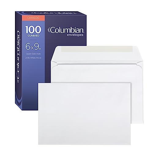 Columbian 6 x 9 Booklet Envelopes, Windowless, White, Gummed Closure, Mailing Envelopes, 100/Box (COLO915) - Image 1