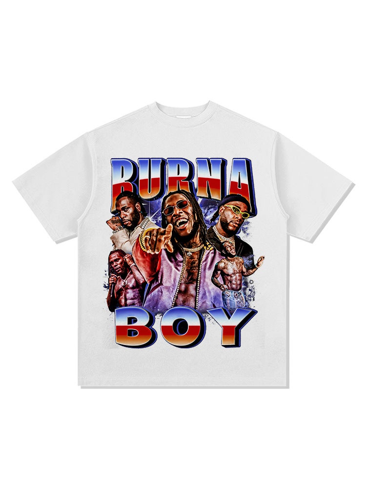 American Retro Hip-Hop Bernard Boy Burna Boy Printed Short-Sleeved T-Shirt Heavy Round Neck Hooded Sweatshirt - Image 5