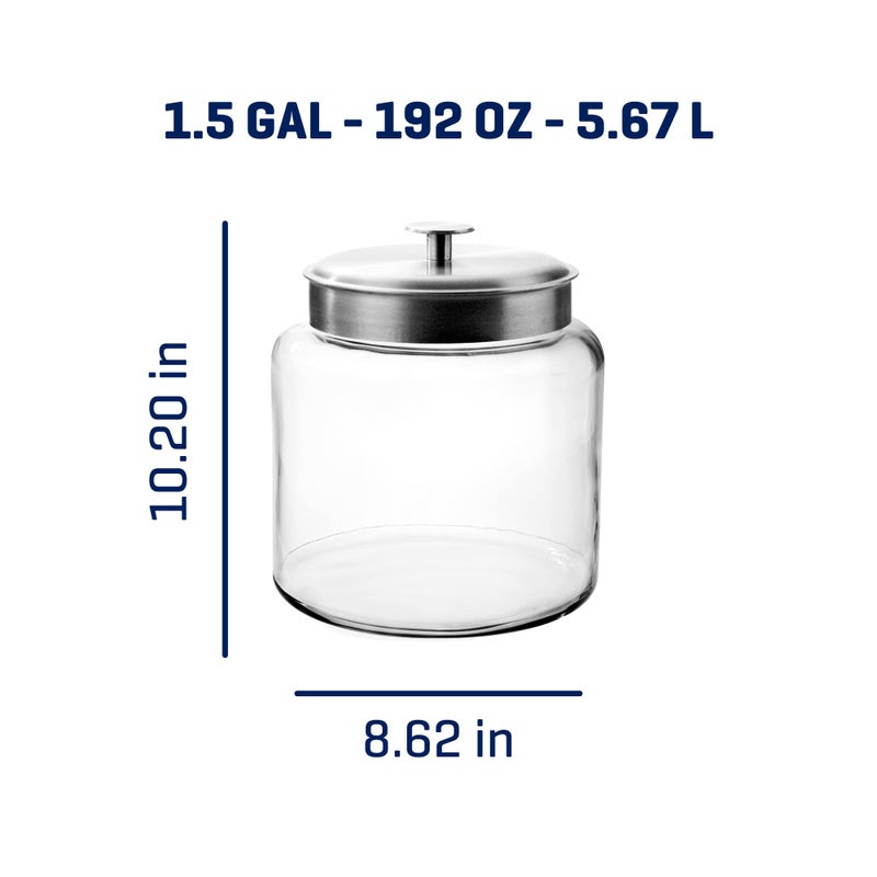 Anchor Hocking 1.5 Gallon Montana Glass Jar with Lid (2 piece, brushed metal, dishwasher safe) - Image 2