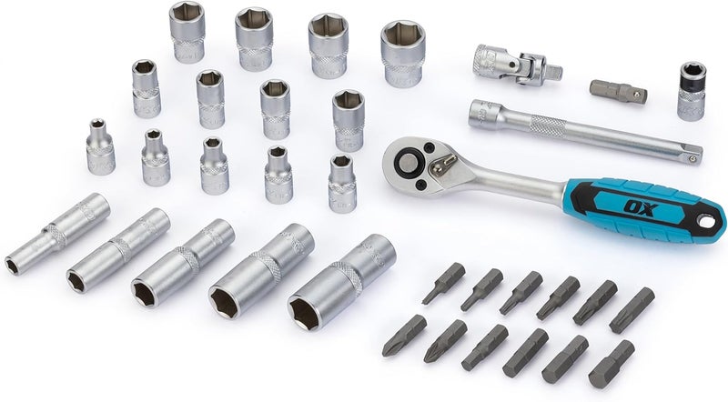 OX Tools OX Trade 1/4" Drive Socket Wrench Set, 35pcs Metric Impact Socket Set with 72T Ratchet Handle - Image 2