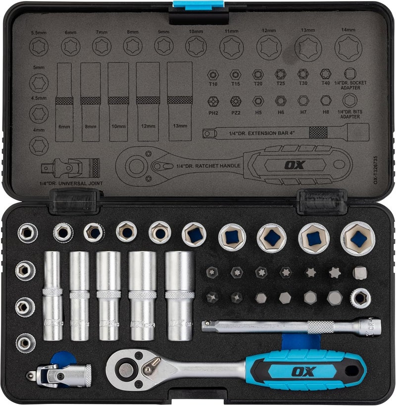 OX Tools OX Trade 1/4" Drive Socket Wrench Set, 35pcs Metric Impact Socket Set with 72T Ratchet Handle - Image 3