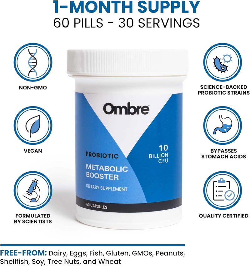 Ombre Metabolic Booster Probiotic  Supports Metabolism Healthy Weight Management  Digestion  Energy  Gut Health Supplement for Women and Men  10 Billion CFU Prebiotic Fiber Vegan 30 Servings - Image 3