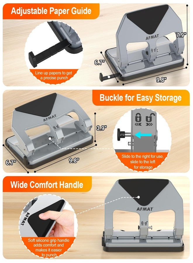 AFMAT 3 Hole Punch Heavy Duty, 50-Sheet Three Hole Punch, 50% Reduced Effort, 10,000+ Uses, 9/32" Holes, S.S. Paper Guide, 3 Hole Puncher for Binder, Metal Hole Puncher for Home Office School HP20 - Image 5