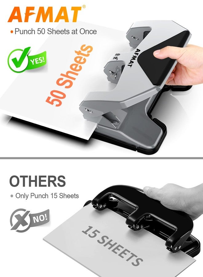 AFMAT 3 Hole Punch Heavy Duty, 50-Sheet Three Hole Punch, 50% Reduced Effort, 10,000+ Uses, 9/32" Holes, S.S. Paper Guide, 3 Hole Puncher for Binder, Metal Hole Puncher for Home Office School HP20 - Image 3