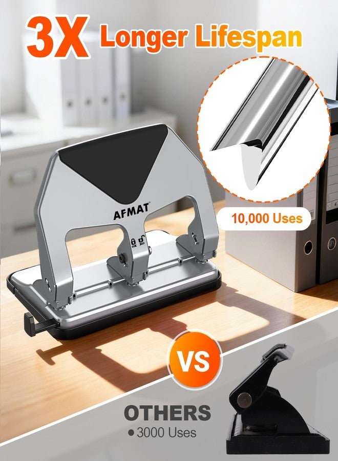 AFMAT 3 Hole Punch Heavy Duty, 50-Sheet Three Hole Punch, 50% Reduced Effort, 10,000+ Uses, 9/32" Holes, S.S. Paper Guide, 3 Hole Puncher for Binder, Metal Hole Puncher for Home Office School HP20 - Image 4