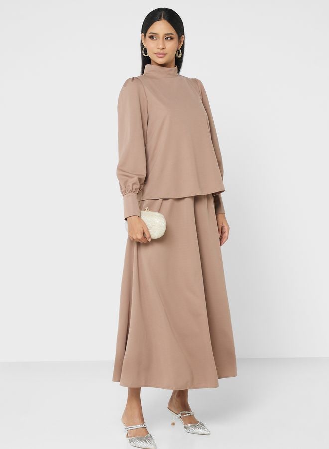 Refka by modanisa High Neck Top And High Waist Skirt Set - Image 1