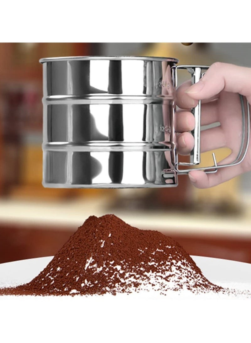 1pc الفولاذ المقاوم للصدأ دقيق تصفية للخبز، مسحوق سكر شاكر مع تصميم الصحافة اليدوية، شبكة دقيق تصفية الغنال - Image 1