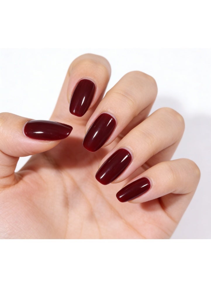 finlochee. Plum Red Press On Nails Short Coffin Shape Glossy Solid Artificial Nails Set Full Cover Fake Nails Reusable Stick On Nails Soft Gel Acrylic Nail Kit Elegant Minimalist Nails For Women Daily Wear Office Wedding Eid Party Salon Style Long Lasting Damage Free Nails - Image 5