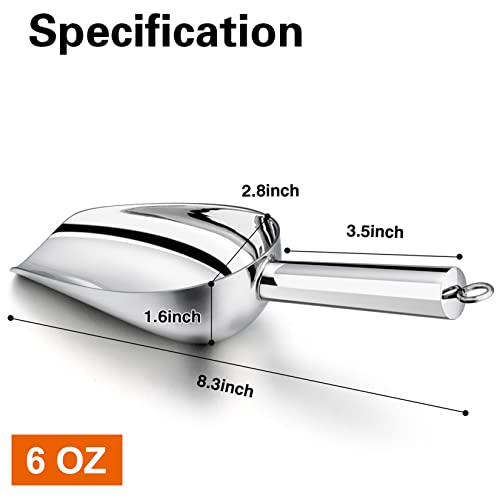 P&P CHEF Small Ice Scoop, 6OZ Stainless Steel Candy Food Flour Scoop, Utility for Kitchen Garden Bar Wedding Bath, Heavy Duty & Non Toxic & Easy Clean, (Silver, 1Pc) - Image 2