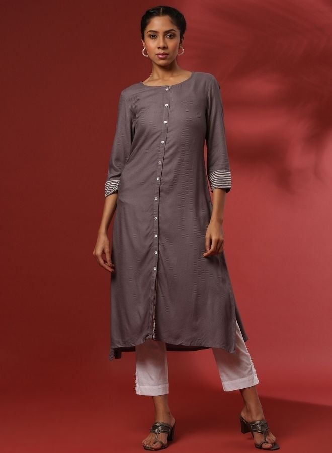 Abhishti Button down straight kurta- grey  - Image 1