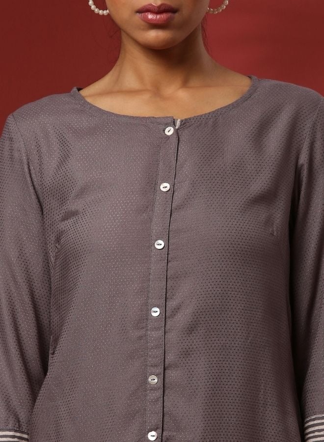 Abhishti Button down straight kurta- grey  - Image 2