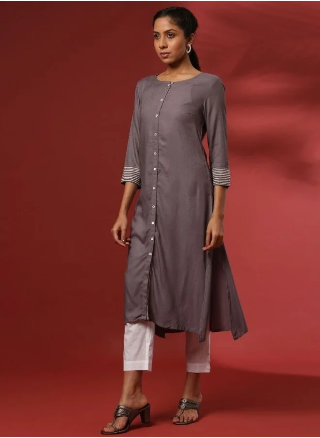 Abhishti Button down straight kurta- grey