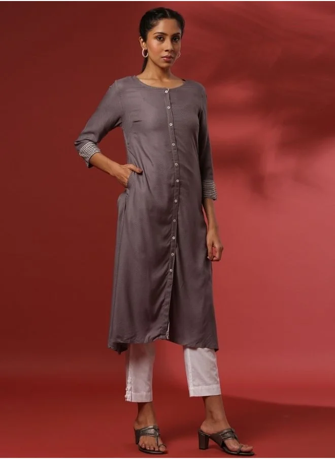 Abhishti Button down straight kurta- grey