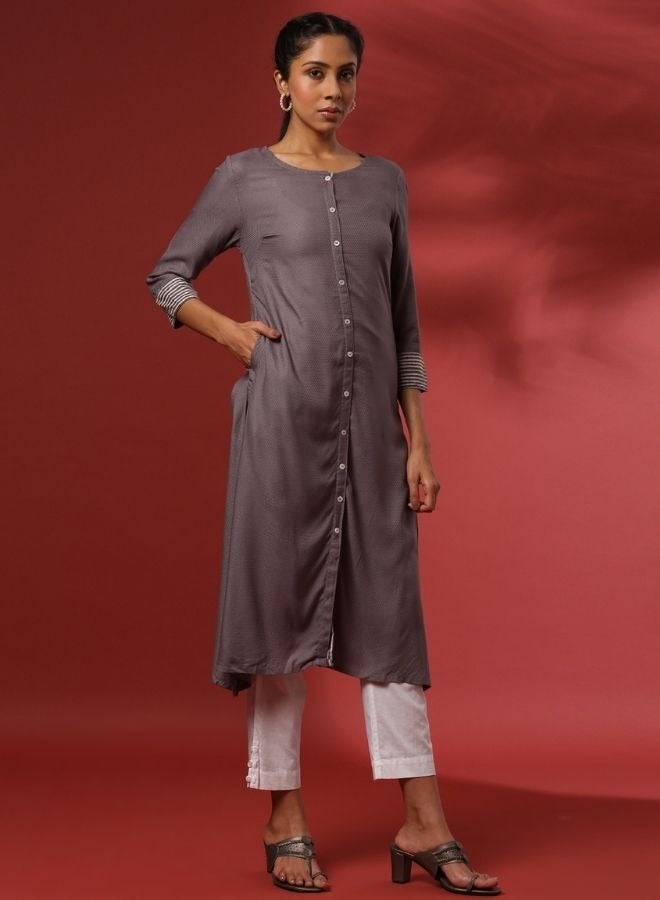Abhishti Button down straight kurta- grey  - Image 4
