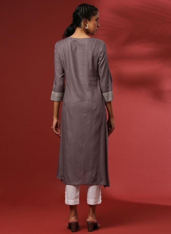 Abhishti Button down straight kurta- grey  - Image 5