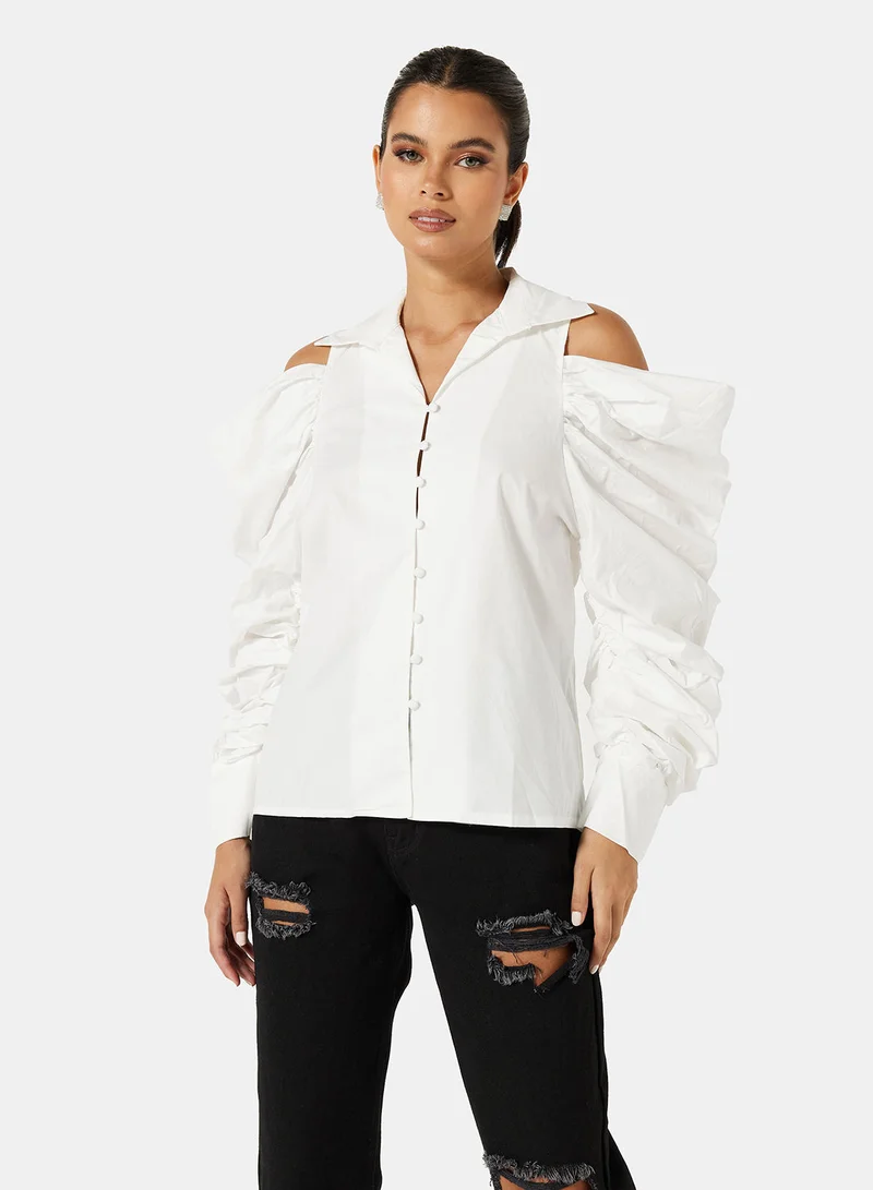 Cold Shoulder Gathered Sleeve Top