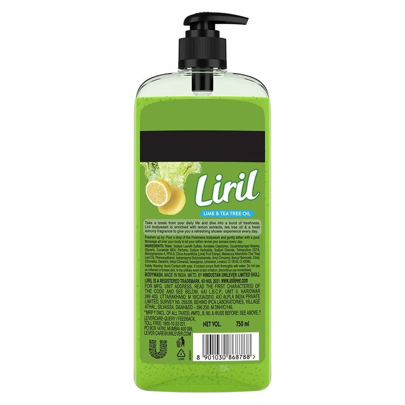 Liril غسول الجسم ليريل بالليمون وزيت شجرة الشاي زجاجة ضخ XL سوبر سيفر مع عطر يدوم طويلاً جلسرين خالي من البارابين رغوة إضافية 750 مل - Image 5