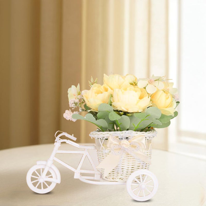 Ekhasa Rose Artificial Flowers with Bicycle for Home Decoration 11 CM Total Height 5 Flower Heads Guldasta Artificial Show Flower for Living Room Bedroom Hall Table Office Decor - Image 1