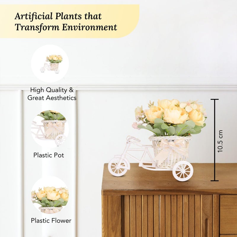 Ekhasa Rose Artificial Flowers with Bicycle for Home Decoration 11 CM Total Height 5 Flower Heads Guldasta Artificial Show Flower for Living Room Bedroom Hall Table Office Decor - Image 3