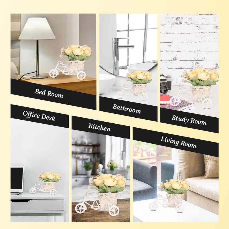 Ekhasa Rose Artificial Flowers with Bicycle for Home Decoration 11 CM Total Height 5 Flower Heads Guldasta Artificial Show Flower for Living Room Bedroom Hall Table Office Decor - Image 4