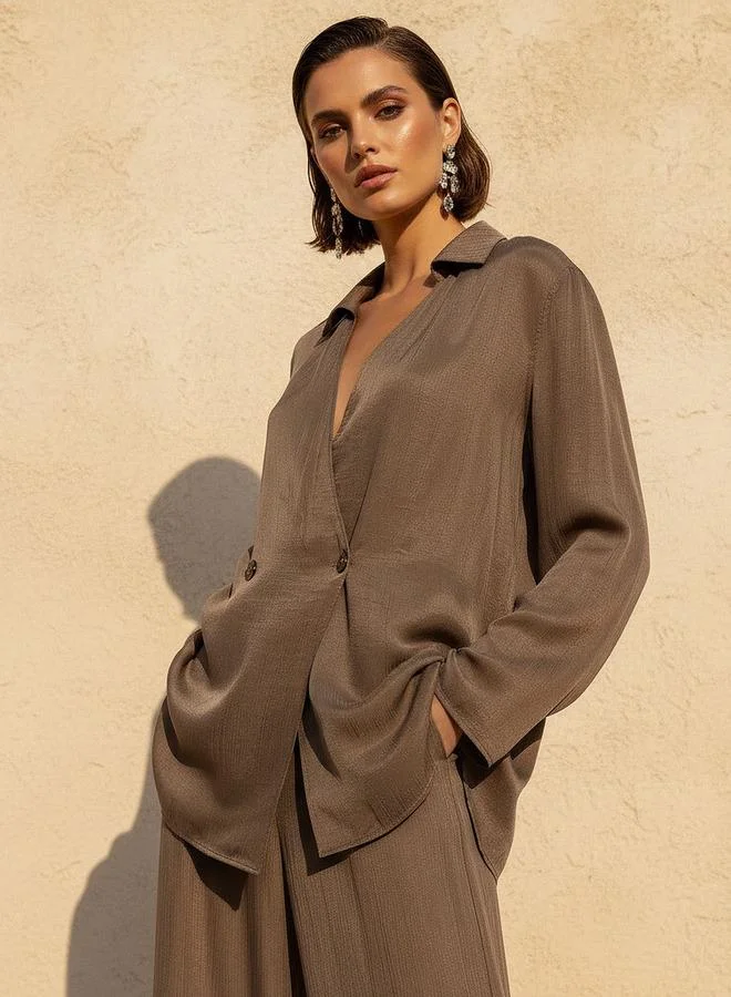 Iconic Iconic Wrap Top with Notch Collar