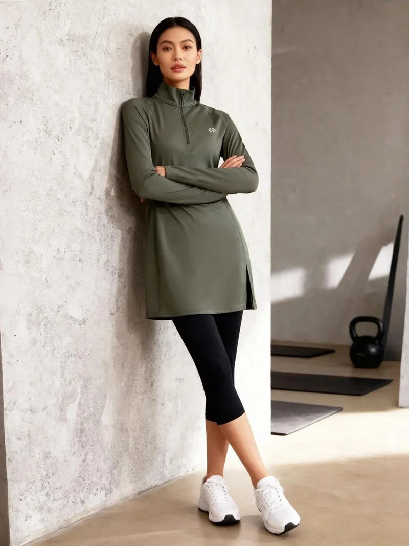 تومي لايف TOMMY Long-sleeve Knit Tunic Top With Half Turtleneck