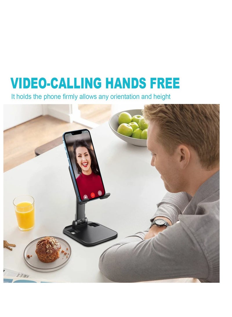 Excefore Foldable Phone Stand for Desk, Portable Cellphone Cradle, Adjustable in Height and Angle Phone Holder, Compatible with All Phones, Tablets (Black) - Image 4