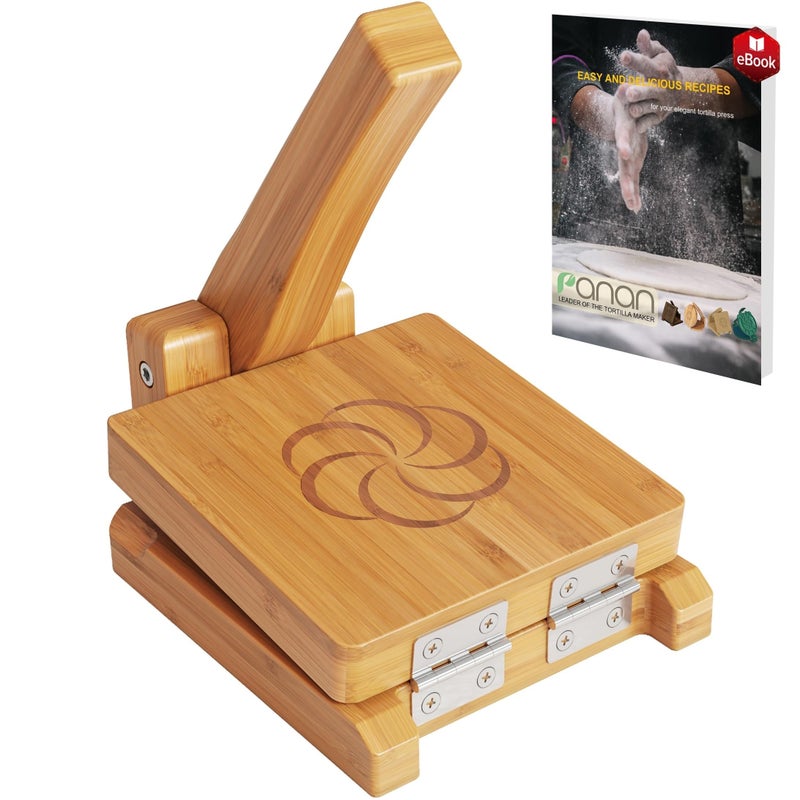 panan Wooden Tortilla Press Mexican Tortillera Presser Made from Natural FoodGrade Bamboo Wood Pataconera with Recipes eBook Square 6