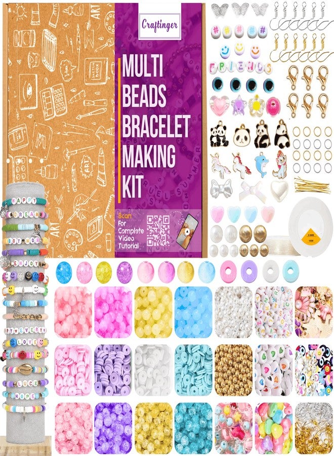 Craftinger مجموعة خرز كرافتينجر متعددة لصنع المجوهرات، مجموعة خرز ملونة للأطفال لصنع الأساور والقلائد، ألعاب أنشطة للبنات من عمر 6 إلى 12 سنة - Image 1