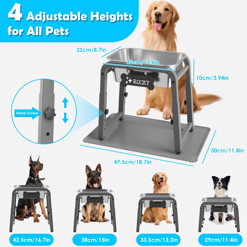 TIDANT 1.2 Gallon Elevated Large Dog Water Bowl with Mat, 4 Height Adjustable 12-17", Raised Dog Water Bowl Stand for Large Breed - Image 3