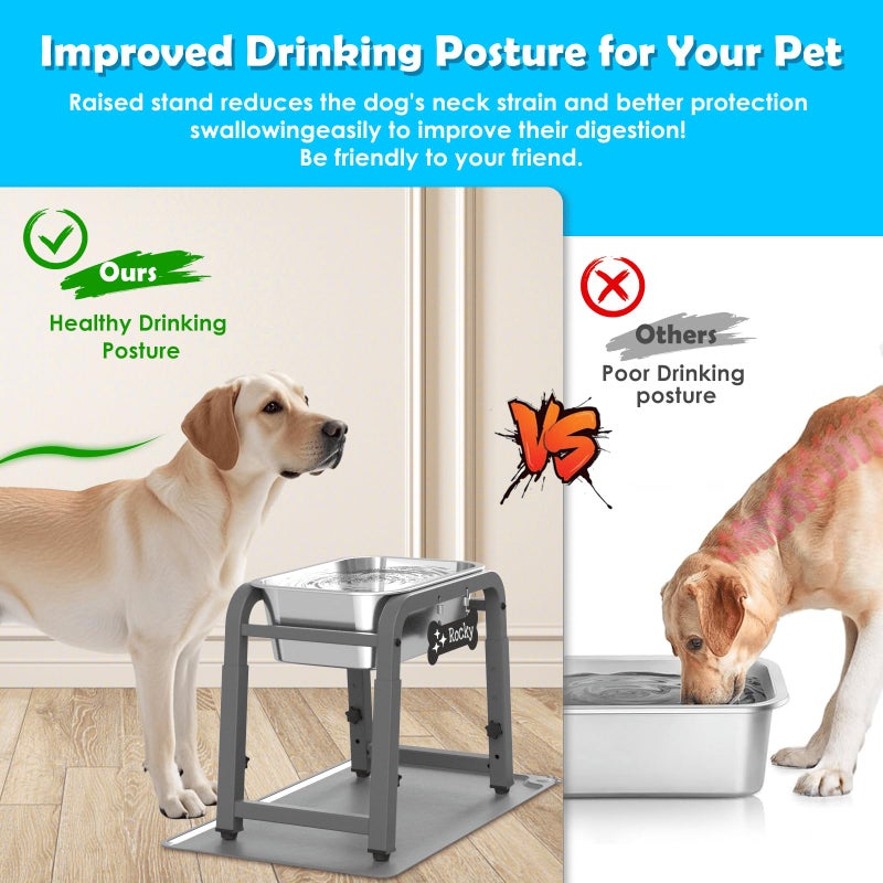 TIDANT 1.2 Gallon Elevated Large Dog Water Bowl with Mat, 4 Height Adjustable 12-17", Raised Dog Water Bowl Stand for Large Breed - Image 2