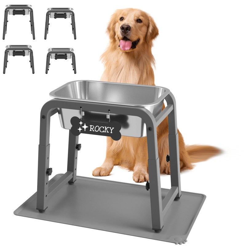 TIDANT 1.2 Gallon Elevated Large Dog Water Bowl with Mat, 4 Height Adjustable 12-17", Raised Dog Water Bowl Stand for Large Breed - Image 1