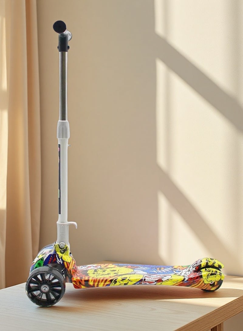 إيزي فيتشور سكوتر أطفال قابل للطي مثالي للأطفال من عمر 3 إلى 8 سنوات من إيزي فيوتشر، مزود بمقبض قابل لتعديل الارتفاع، وعجلات من البولي يوريثان بإضاءة LED، وفرامل خلفية، وموسيقى. - Image 1
