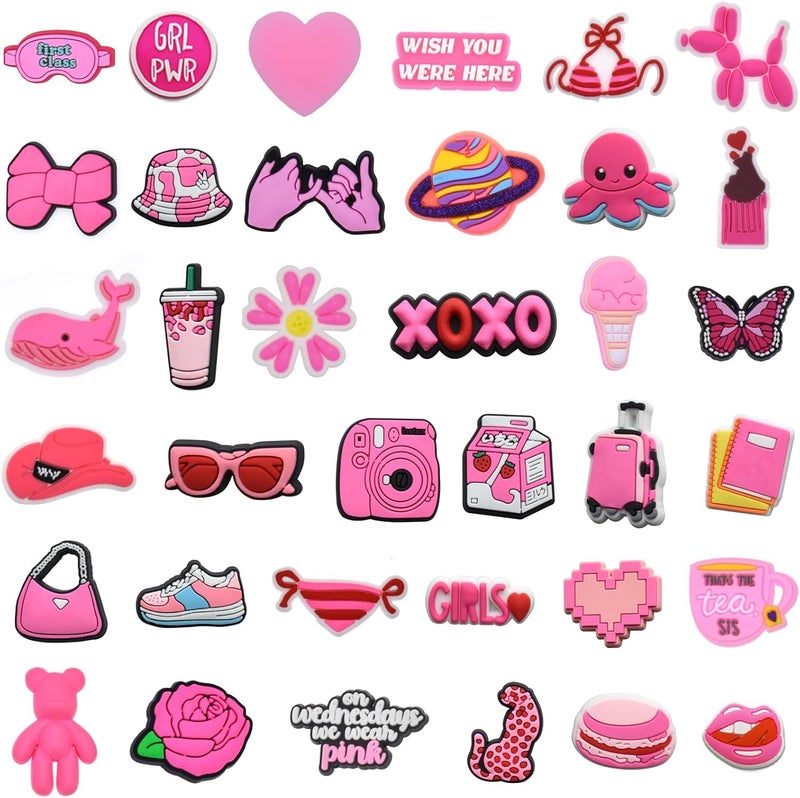 NASHRIO Cute Preppy Charms for Croc Clogs - 36 Pink Charms for Girls, Women, Teens - Image 1