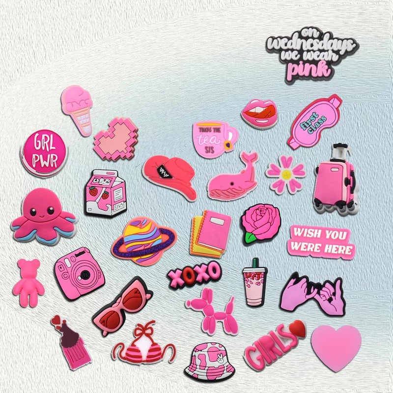 NASHRIO Cute Preppy Charms for Croc Clogs - 36 Pink Charms for Girls, Women, Teens - Image 4