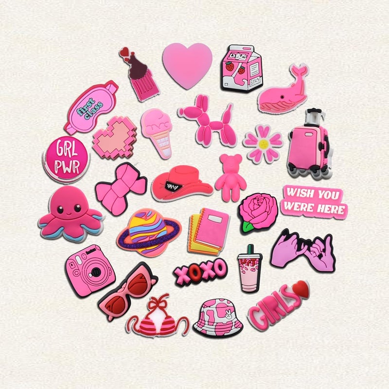 NASHRIO Cute Preppy Charms for Croc Clogs - 36 Pink Charms for Girls, Women, Teens - Image 5
