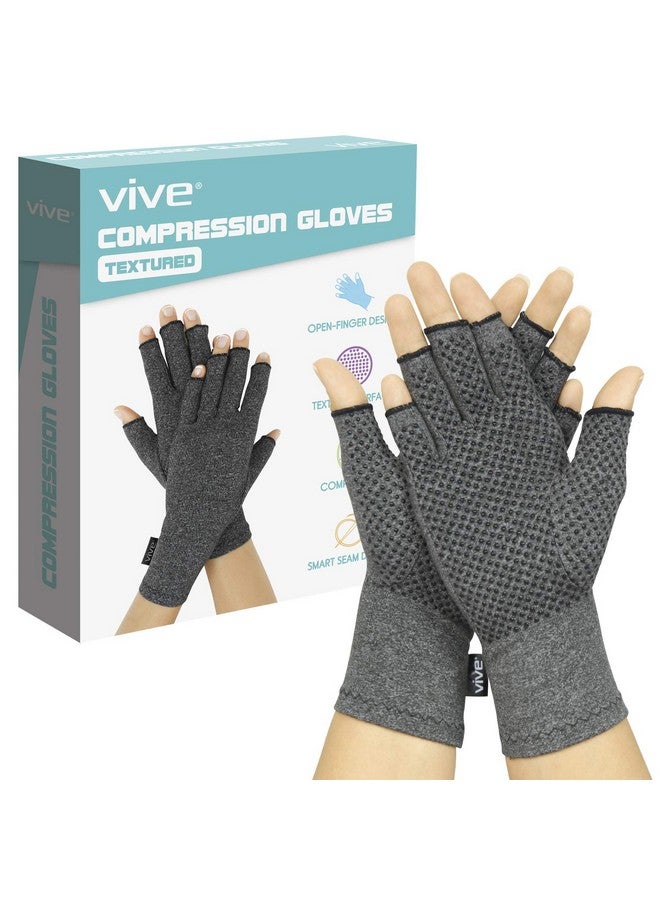 VIVE Arthritis Gloves With Grips by Vive - Textured Open Finger Compression Hand Gloves for Rheumatoid and Osteoarthritis - Joint Pain Relief for Men & Women (Large) - Image 1