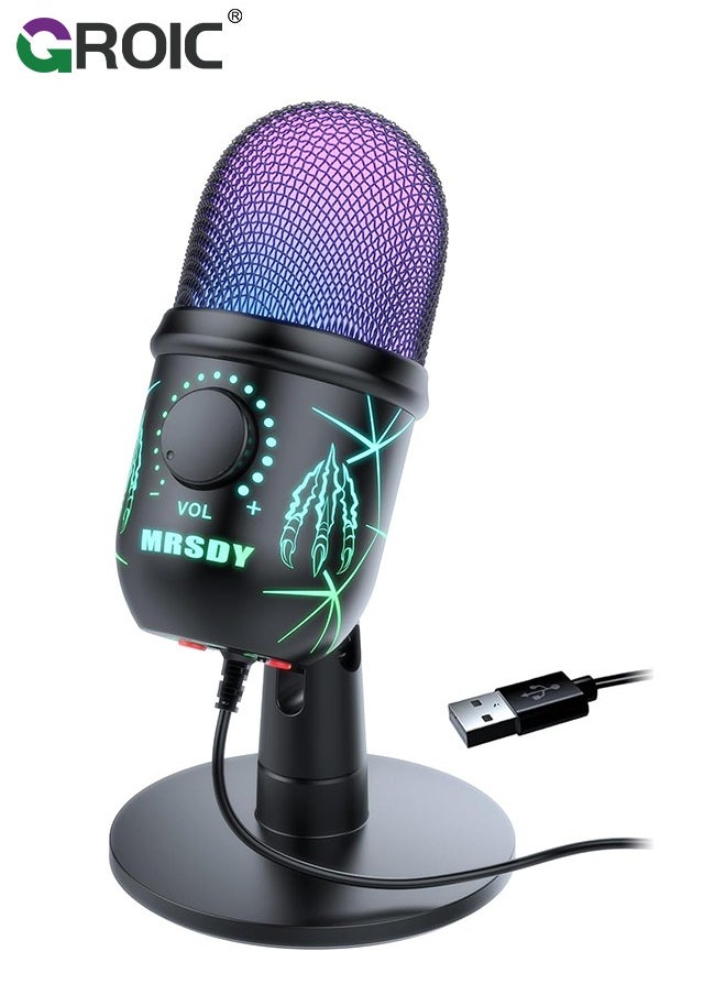 GROIC USB Microphone, Plug and Play Gaming Mic for PC, Mac, PS4/5, Podcast Microphone with RGB, Mute, Monitor, Noise Reduction, Volume Gain, Great for Recording, Streaming  - Image 1