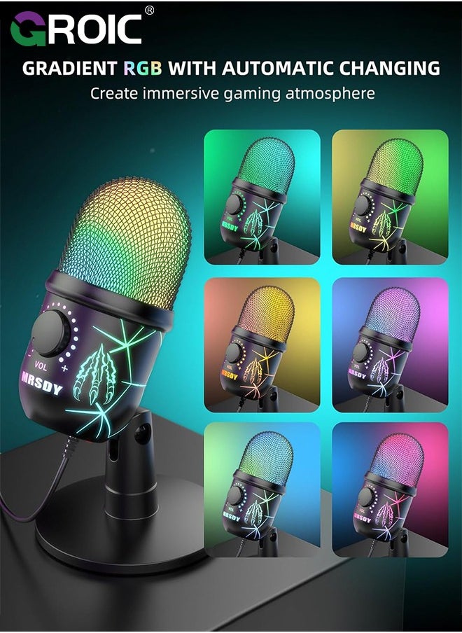 GROIC USB Microphone, Plug and Play Gaming Mic for PC, Mac, PS4/5, Podcast Microphone with RGB, Mute, Monitor, Noise Reduction, Volume Gain, Great for Recording, Streaming  - Image 3