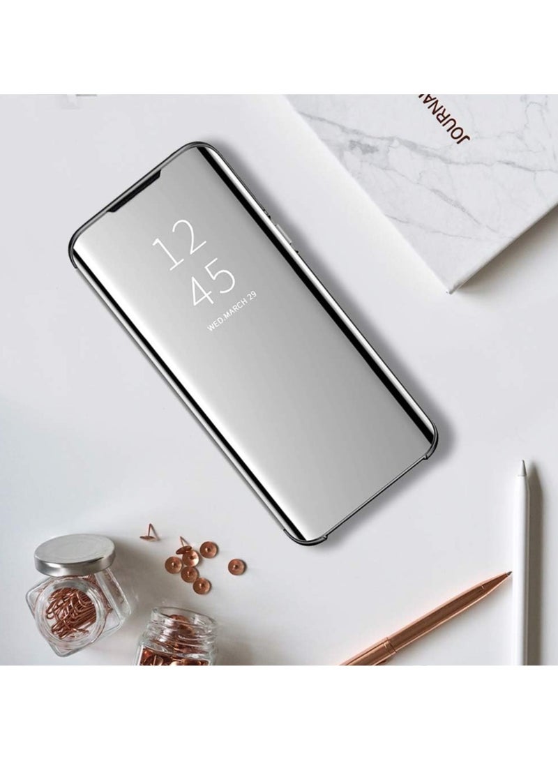 For Samsung Galaxy M30S Clear View Flip Case , Without Sensor , Stand Watching Position , Mirror Full Protection Cover Compatible With Samsung Galaxy M30S (6.4') (Silver) - Image 3