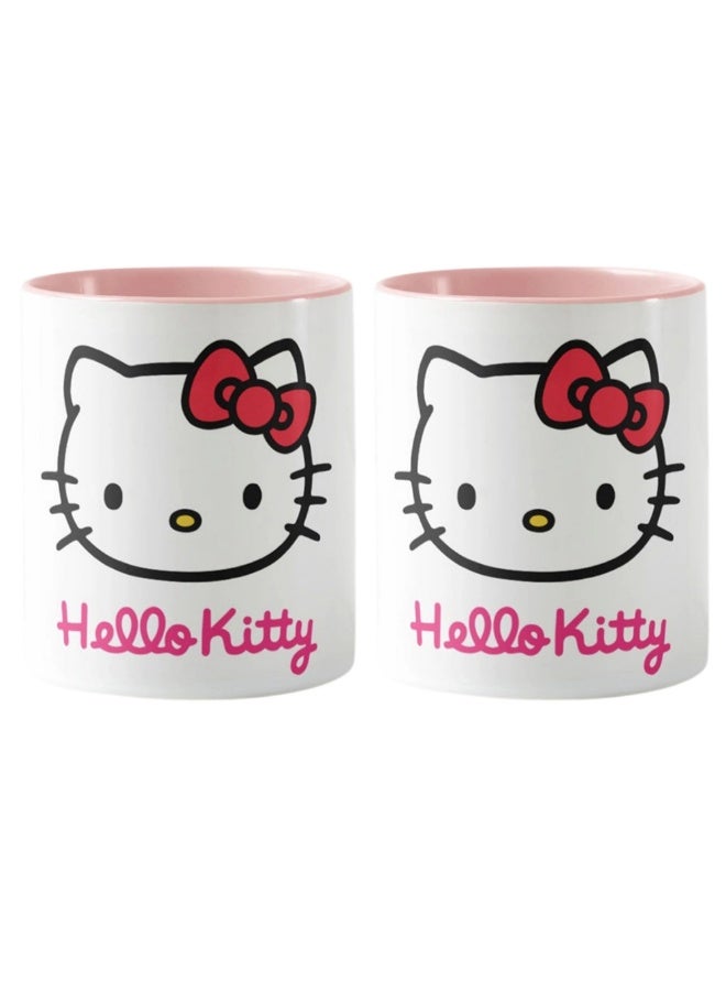 هالو كيتي مج هالو كيتي سيراميك بتصميم كيوت داخلي وردي – كوب Hello Kitty للقهوة والشاي (قطعتين) - Image 1