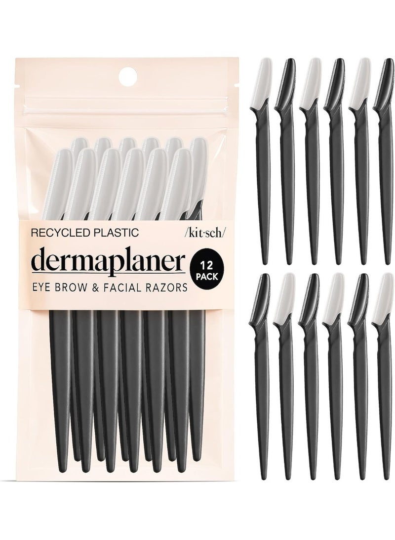 Kitsch Dermaplaning tool, facial shaver; eyebrow shaver; facial hair removal; Dermaplaning shaver for women, 12 pieces (black) - Image 1