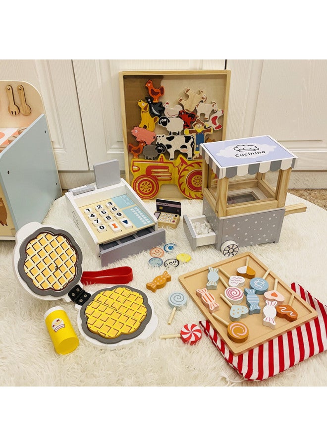 Children's Wooden Early Childhood Education Simulation Candy Pancake Popcorn Playhouse Play Toy Set Parent-Child Interaction-Color:Cash Register - Image 2