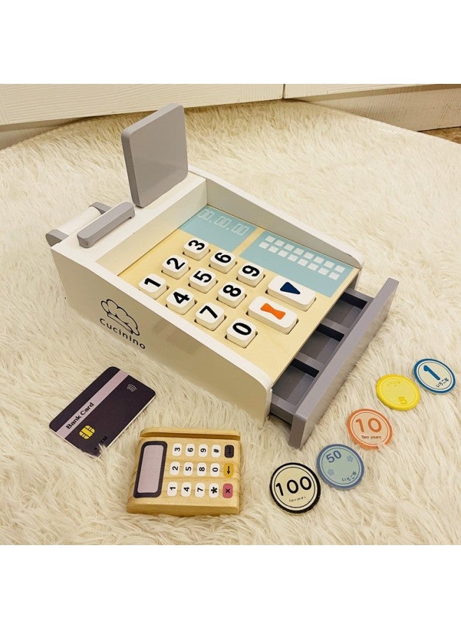 Children's Wooden Early Childhood Education Simulation Candy Pancake Popcorn Playhouse Play Toy Set Parent-Child Interaction-Color:Cash Register - Image 1