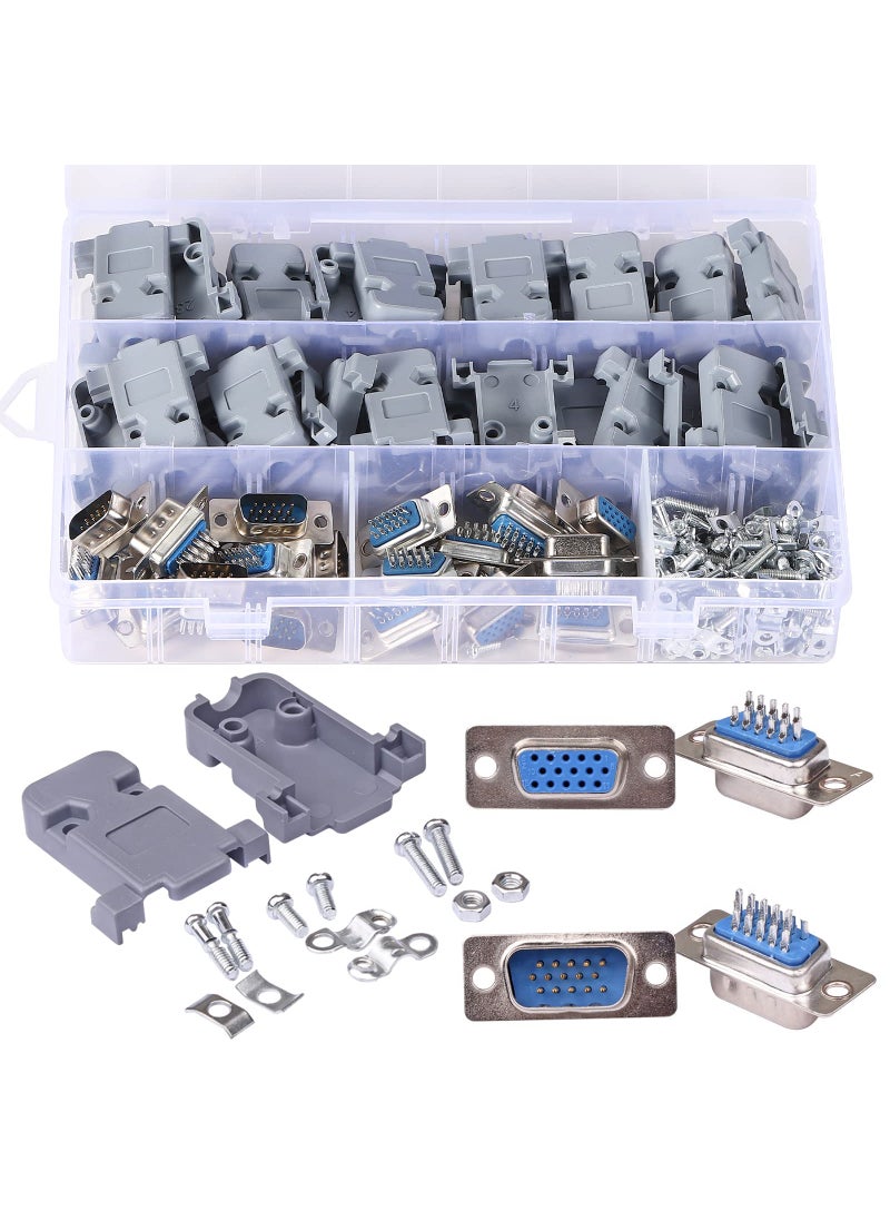 ANMBEST ANMBEST VGA Solder Connector, 15PIN 3 Rows RS232 Terminal Adapter Breakout Board with Case Assortment Kit(10PCS Male + 10PCS Female)  - Image 1