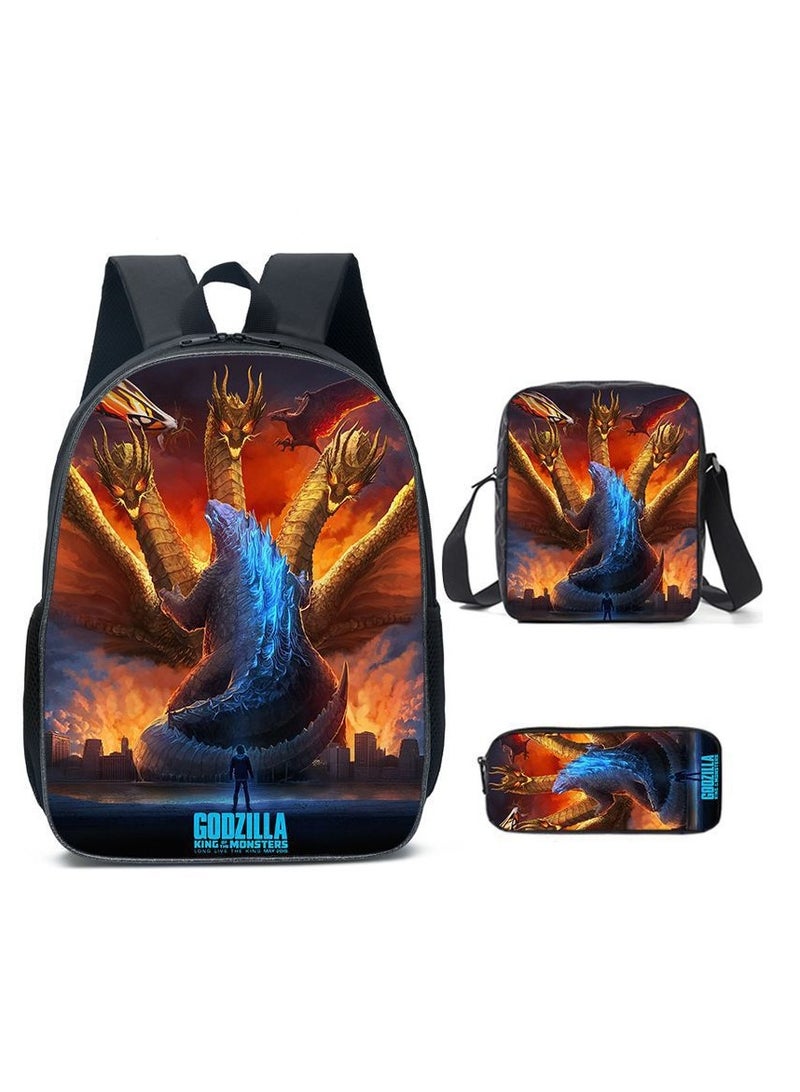 Godzilla Children's leisure load reducing large capacity printed backpack for elementary school students, 3-piece set - Image 1