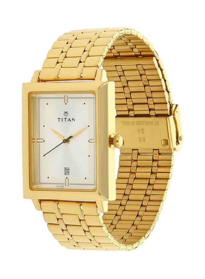 TITAN ساعة تيتان كاريشما التناظرية بقرص فضي مستطيل وحزام ستانلس ستيل ذهبي للرجال-1715YM01 - Image 2