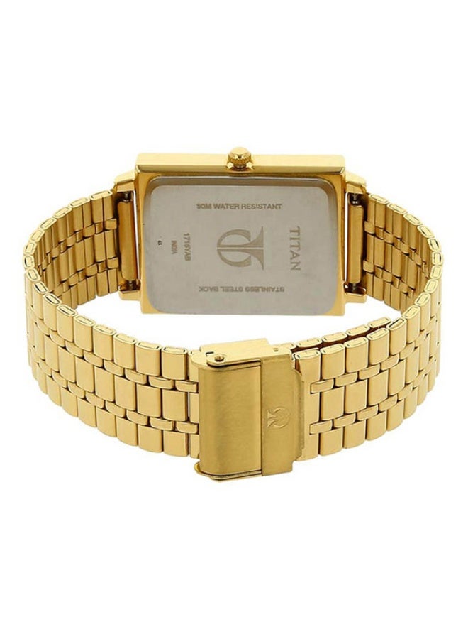 TITAN ساعة تيتان كاريشما التناظرية بقرص فضي مستطيل وحزام ستانلس ستيل ذهبي للرجال-1715YM01 - Image 4